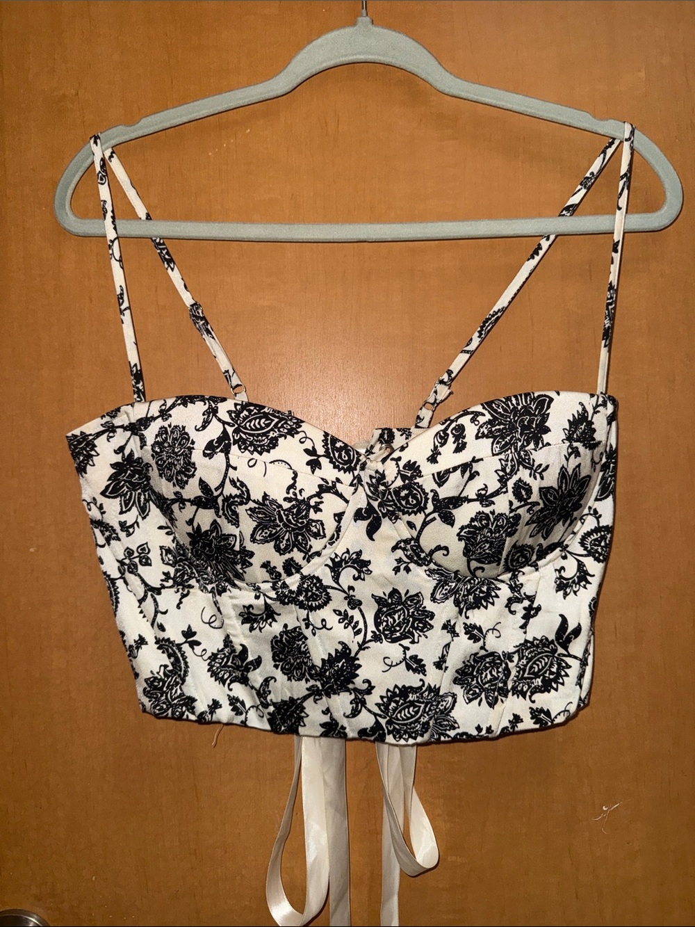 White & Black Floral Bustier Crop Top
